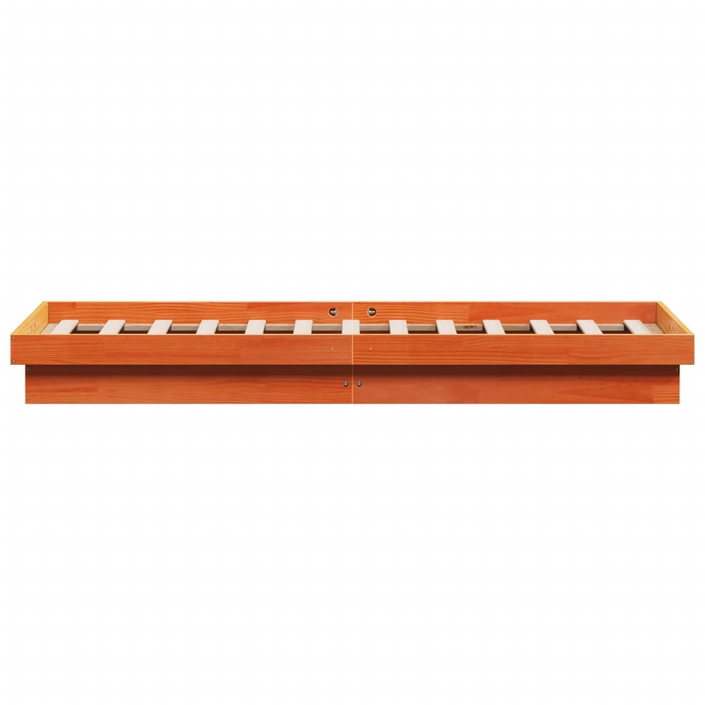 LED Bed Frame without Mattress Wax Brown 140x190 cm Solid Wood
