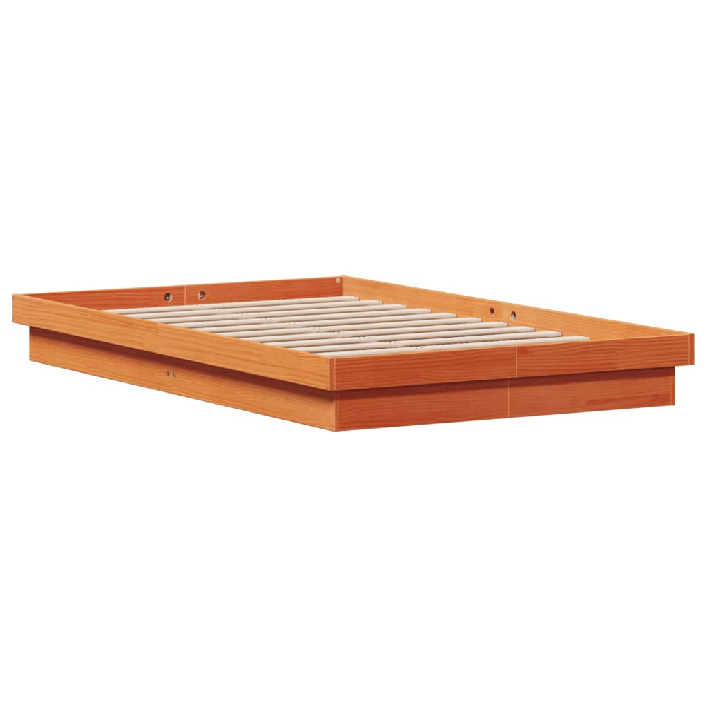 LED Bed Frame without Mattress Wax Brown 140x190 cm Solid Wood