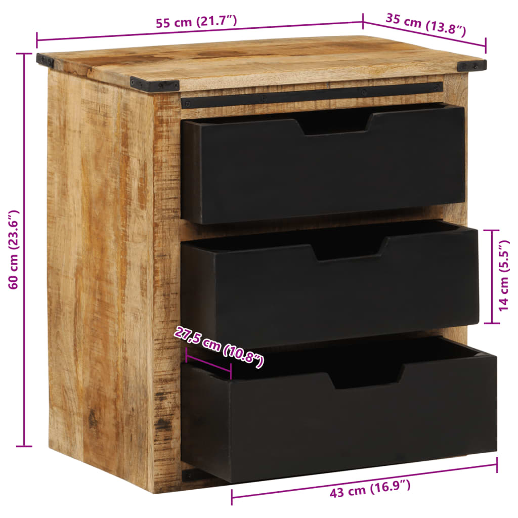Sideboard with 3 Drawers 55x35x60 cm Solid Wood Mango