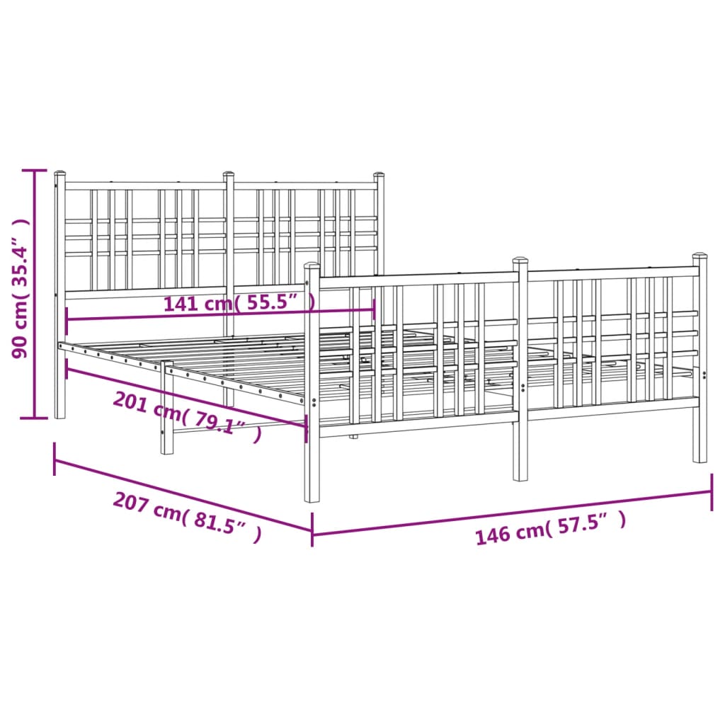 Metal Bed Frame without Mattress with Footboard Black 140x200cm