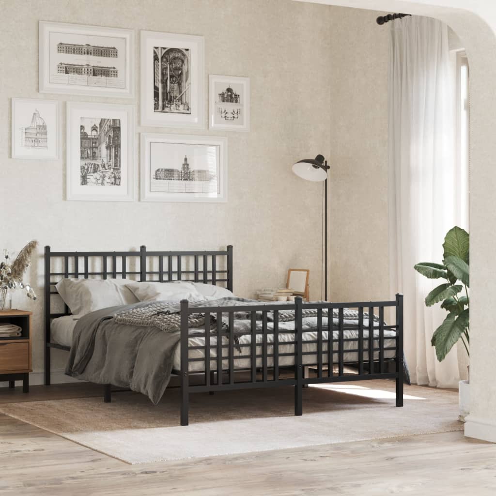 Metal Bed Frame without Mattress with Footboard Black 140x200cm