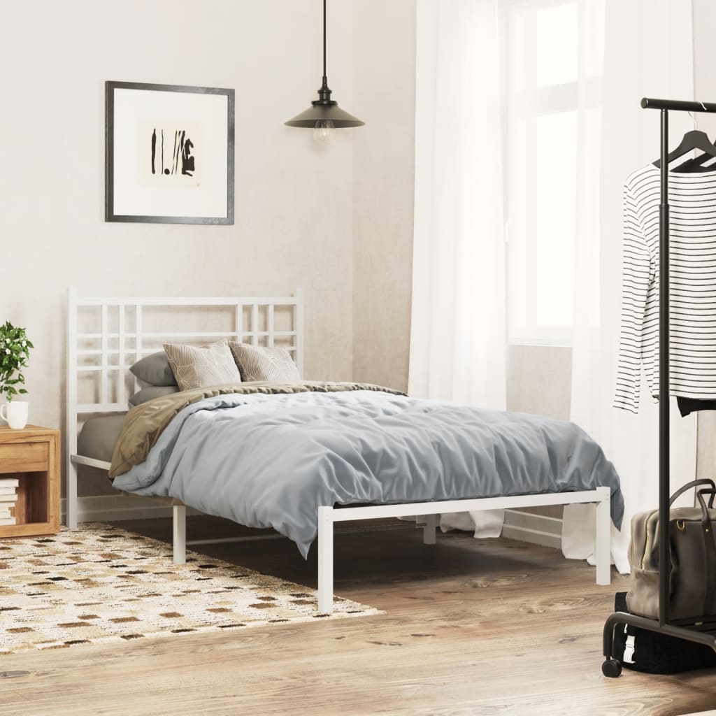 Metal Bed Frame without Mattress with Headboard White 107x203cm