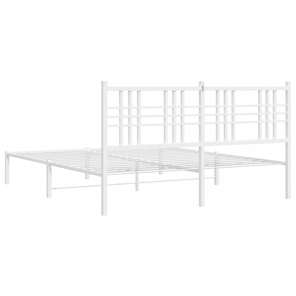 Metal Bed Frame without Mattress with Headboard White 150x200cm