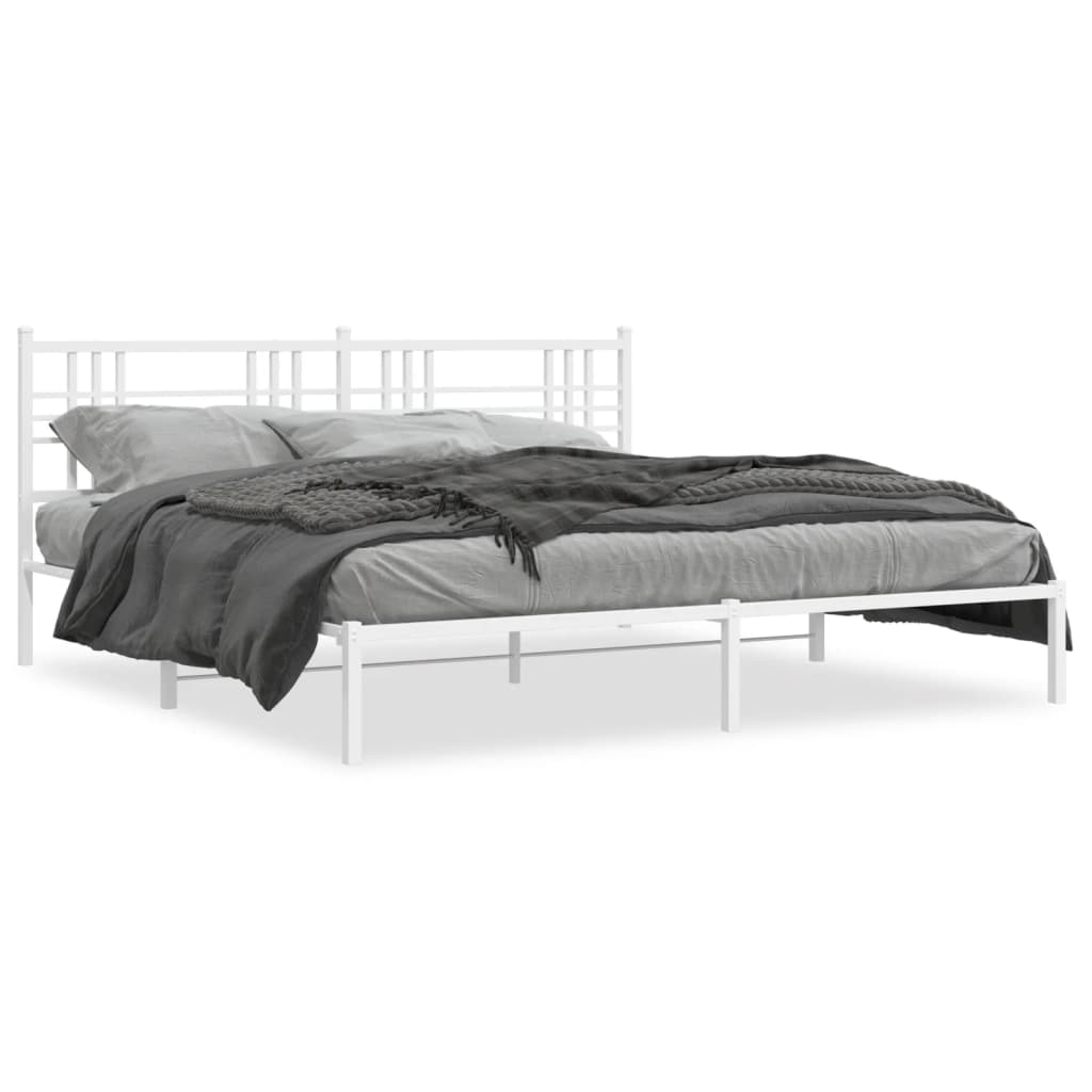 Metal Bed Frame without Mattress with Headboard White 180x200cm