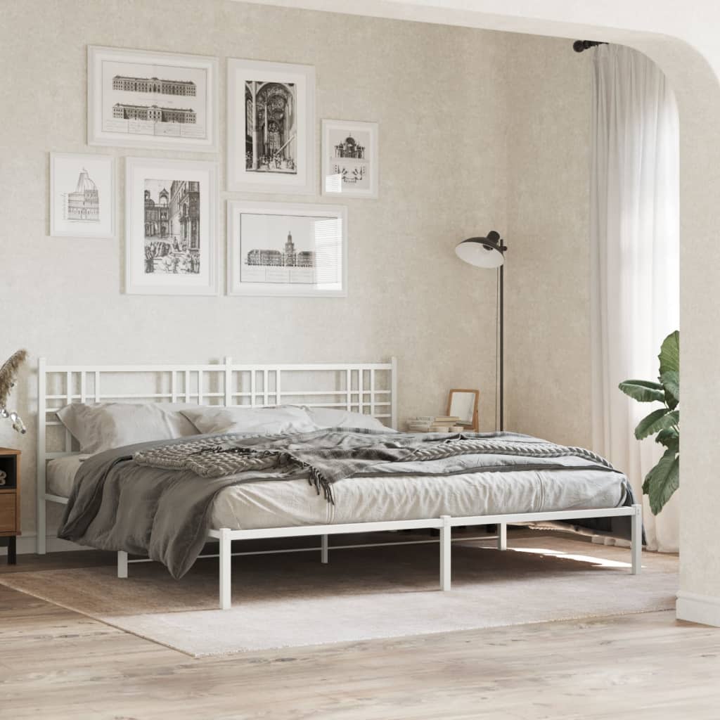 Metal Bed Frame without Mattress with Headboard White 180x200cm