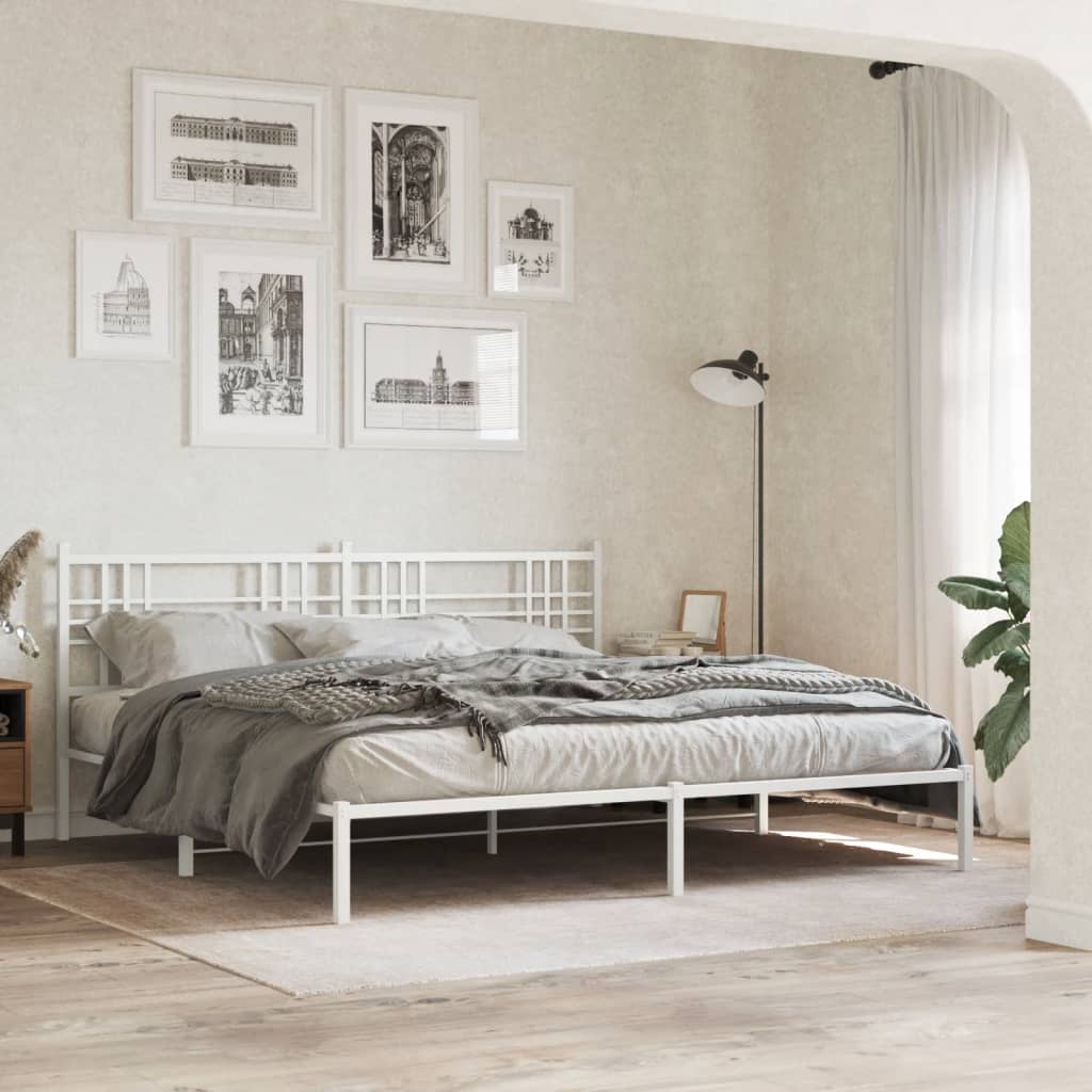 Metal Bed Frame without Mattress with Headboard White 183x213cm