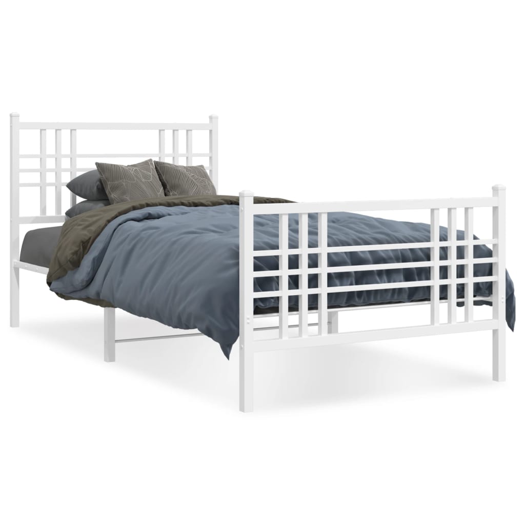 Metal Bed Frame without Mattress with Footboard White 100x200cm