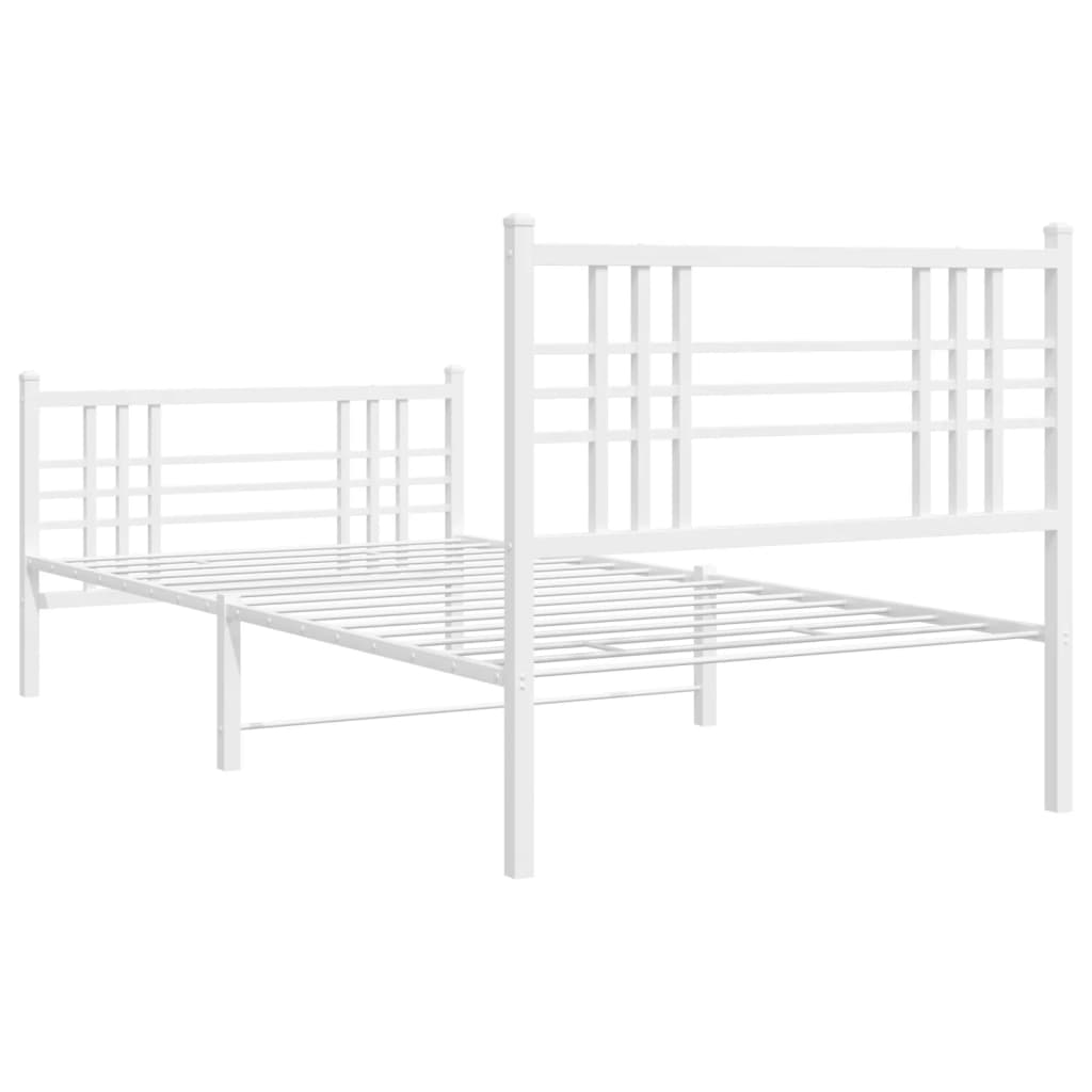 Metal Bed Frame without Mattress with Footboard White 100x200cm
