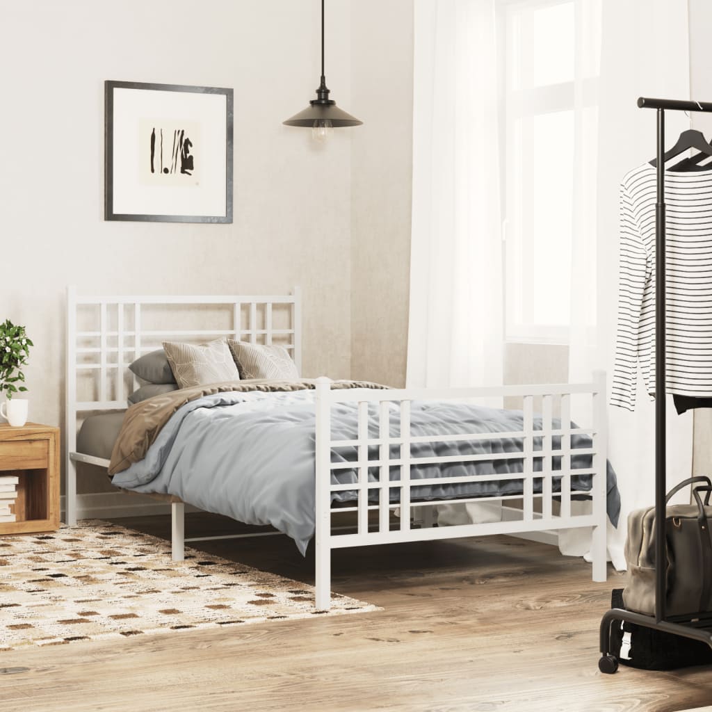 Metal Bed Frame without Mattress with Footboard White 100x200cm