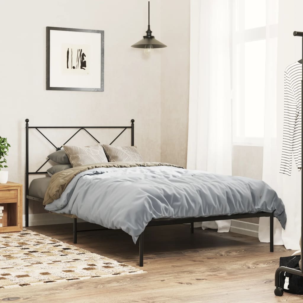 Metal Bed Frame without Mattress with Headboard Black 100x190cm