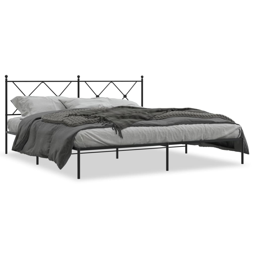 Metal Bed Frame without Mattress with Headboard Black 180x200cm