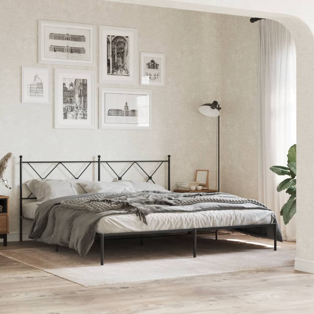 Metal Bed Frame without Mattress with Headboard Black 180x200cm