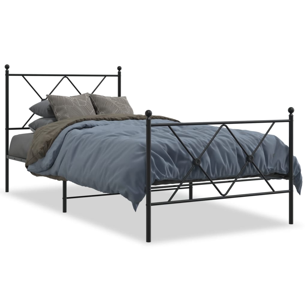 Metal Bed Frame without Mattress with Footboard Black 90x190cm