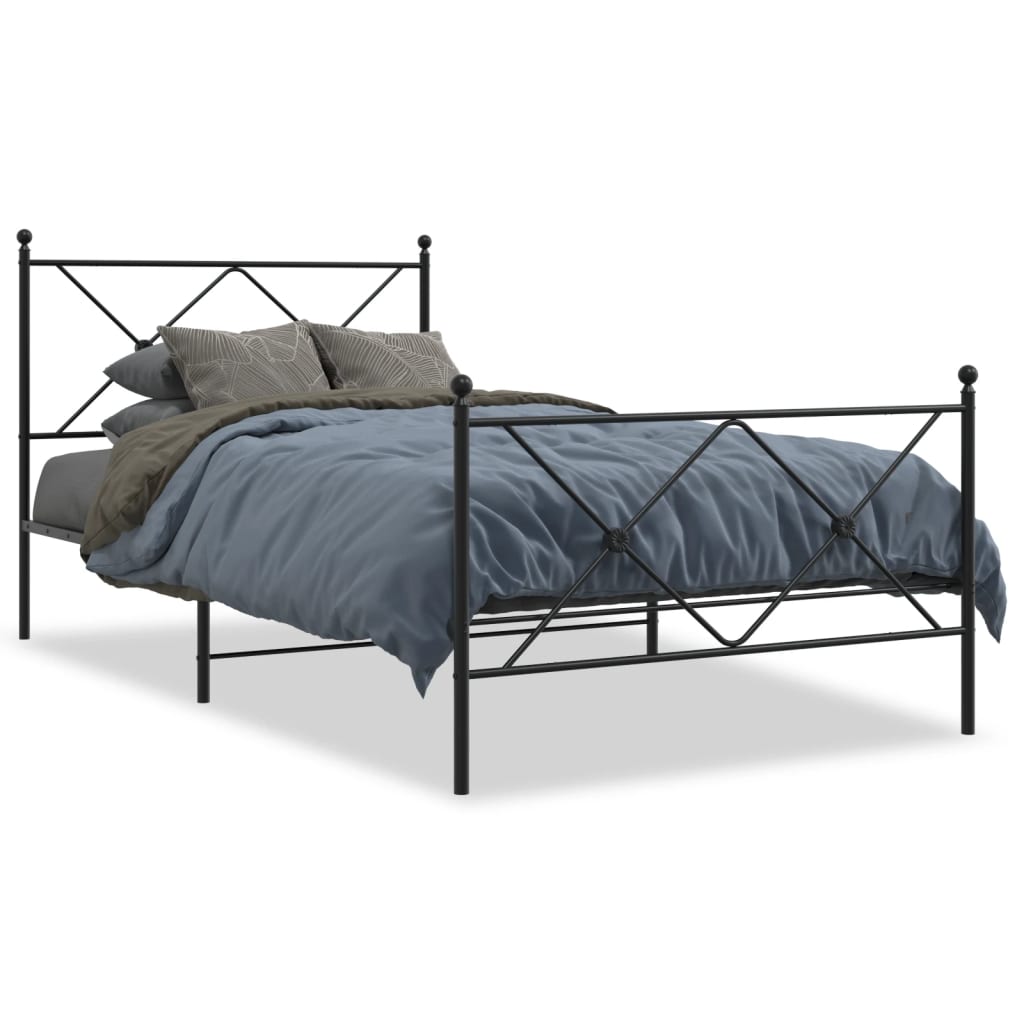Metal Bed Frame without Mattress with Footboard Black 100x200cm