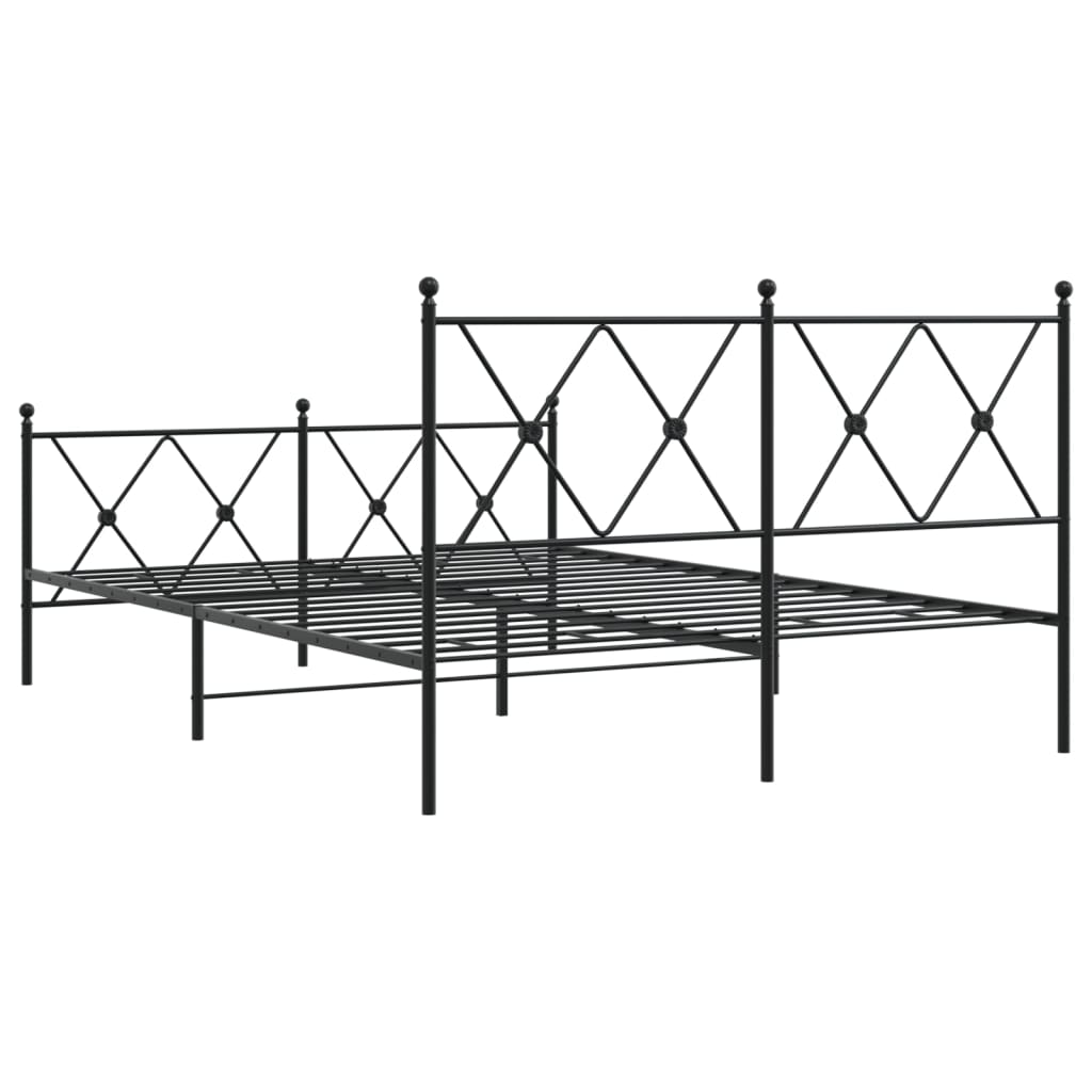 Metal Bed Frame without Mattress with Footboard Black 137x190cm