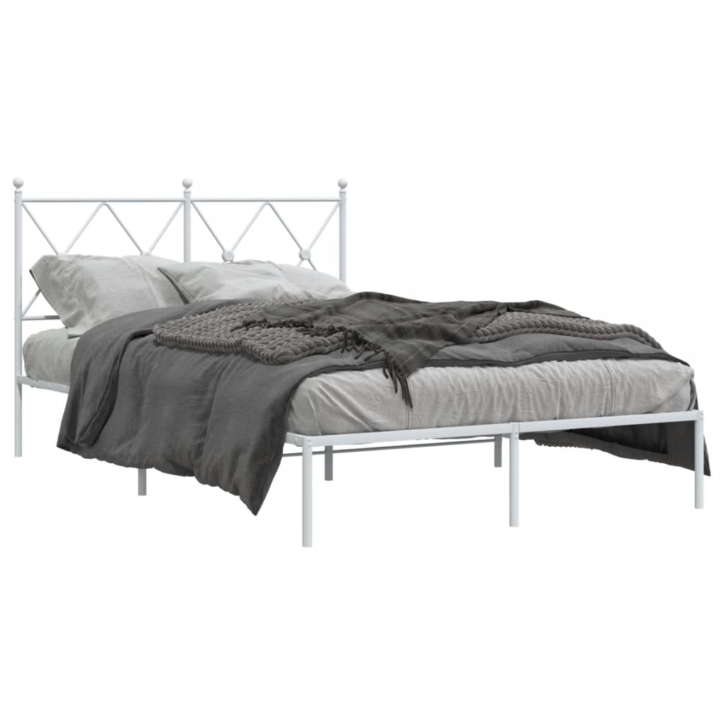 Metal Bed Frame without Mattress with Headboard White 120x190cm