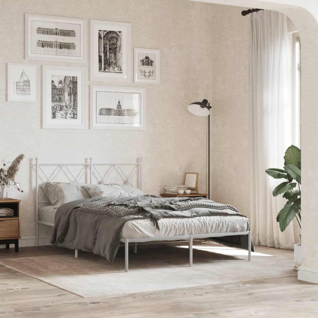 Metal Bed Frame without Mattress with Headboard White 120x190cm