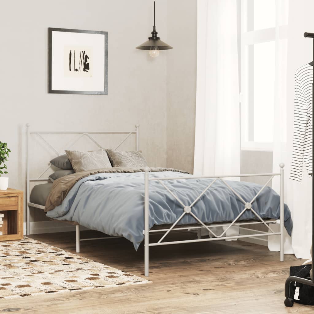 Metal Bed Frame without Mattress with Footboard White 100x190cm