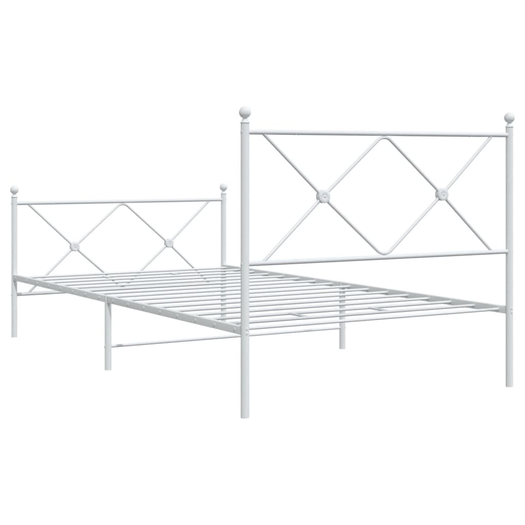 Metal Bed Frame without Mattress with Footboard White 107x203cm