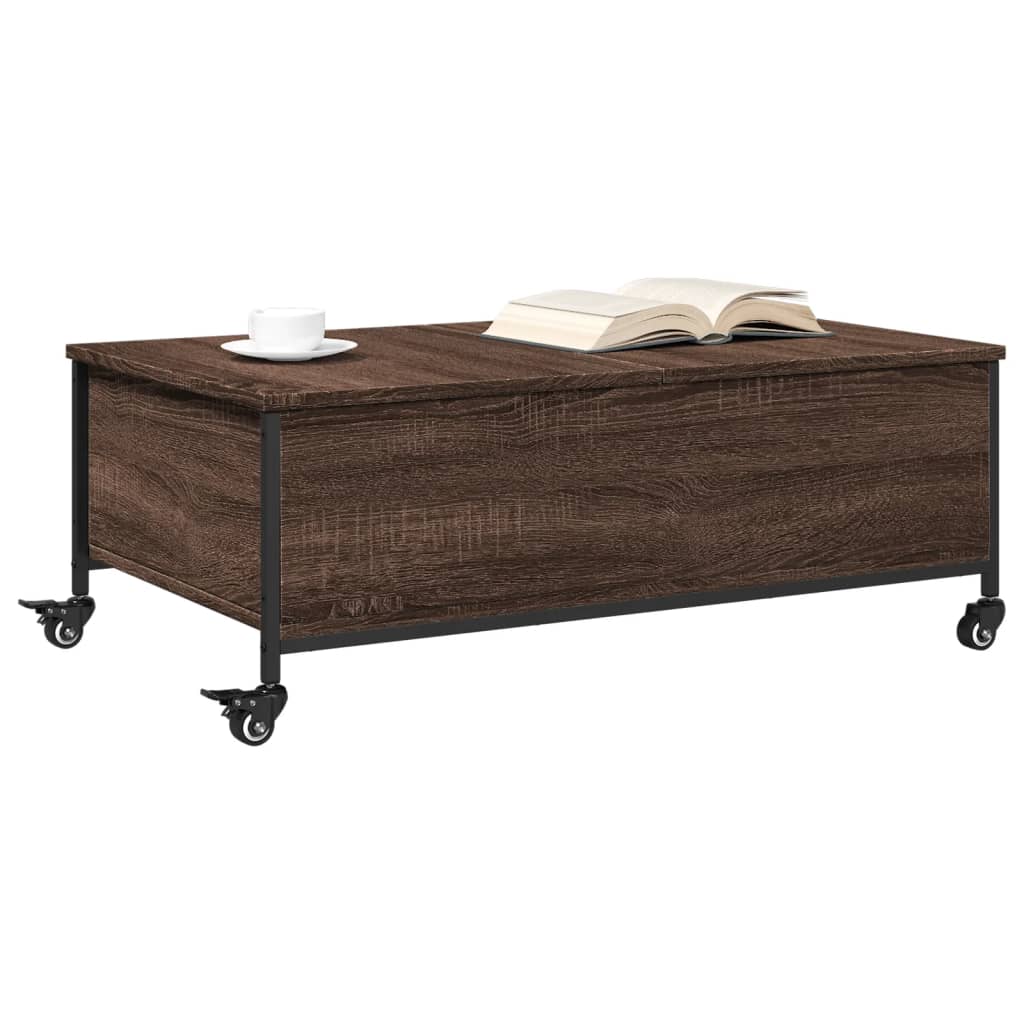 Coffee Table with Wheels Brown Oak 91x55x34 cm Engineered Wood