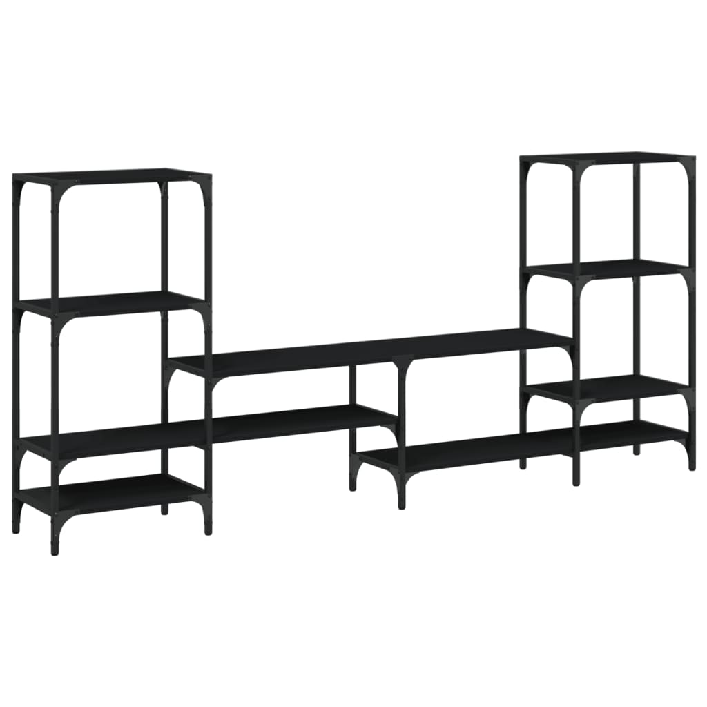 Industrial Wooden Wide TV Tele Stand Unit Cabinet With Open Storage Shelves Wood