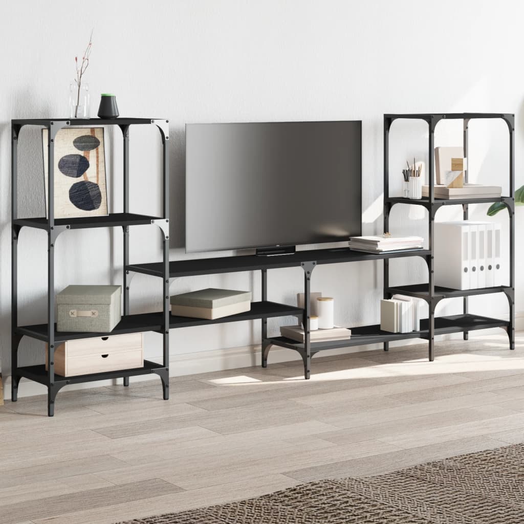Industrial Wooden Wide TV Tele Stand Unit Cabinet With Open Storage Shelves Wood