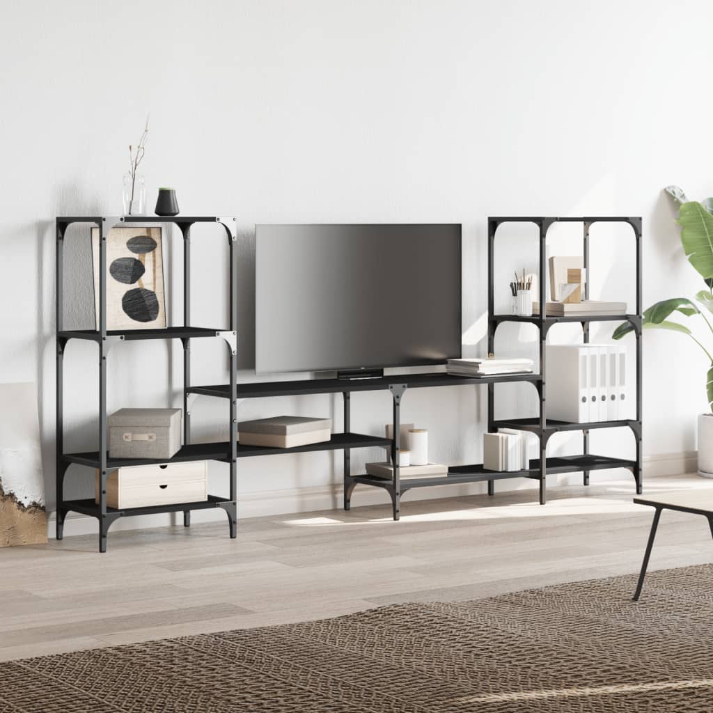 Industrial Wooden Wide TV Tele Stand Unit Cabinet With Open Storage Shelves Wood