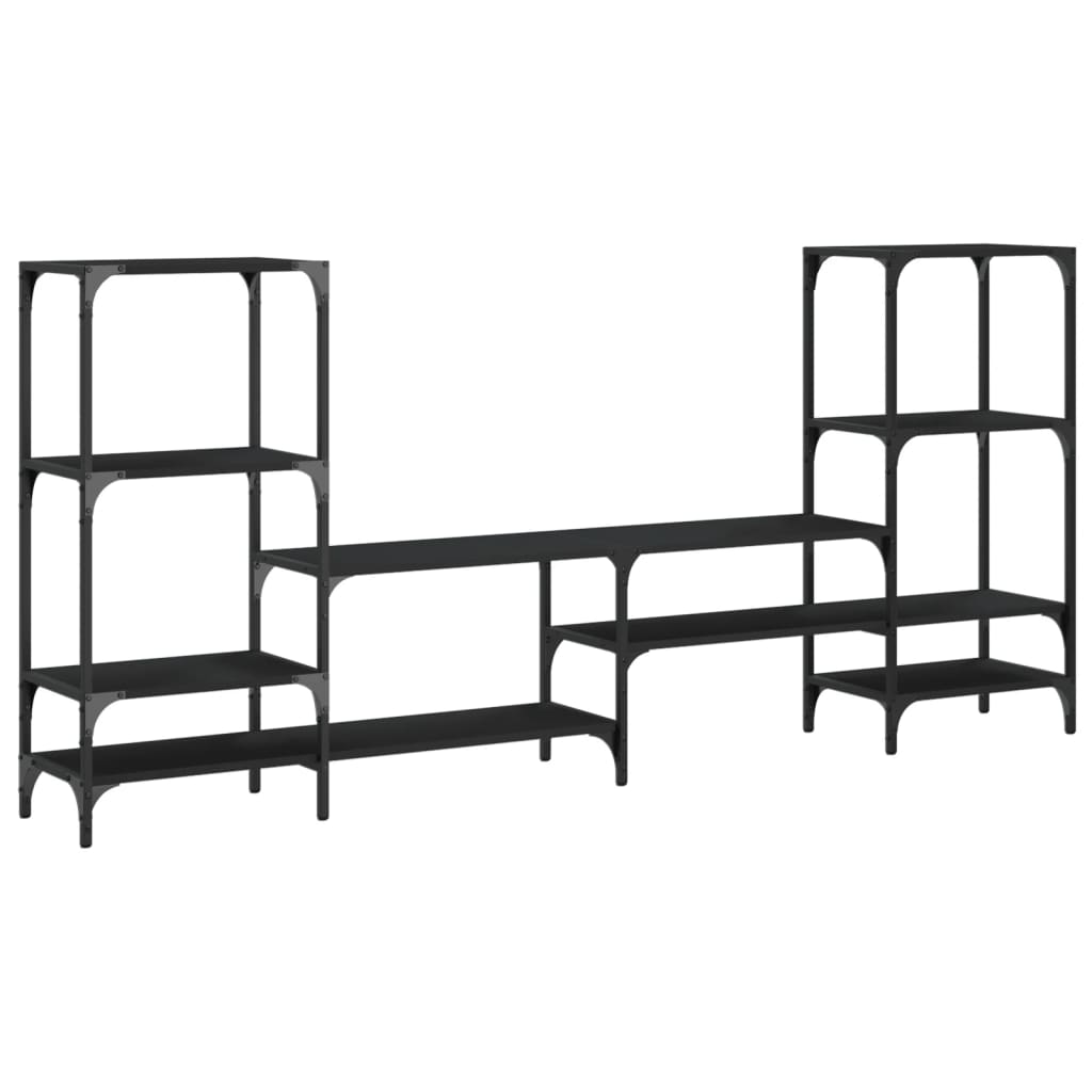 Industrial Wooden Wide TV Tele Stand Unit Cabinet With Open Storage Shelves Wood