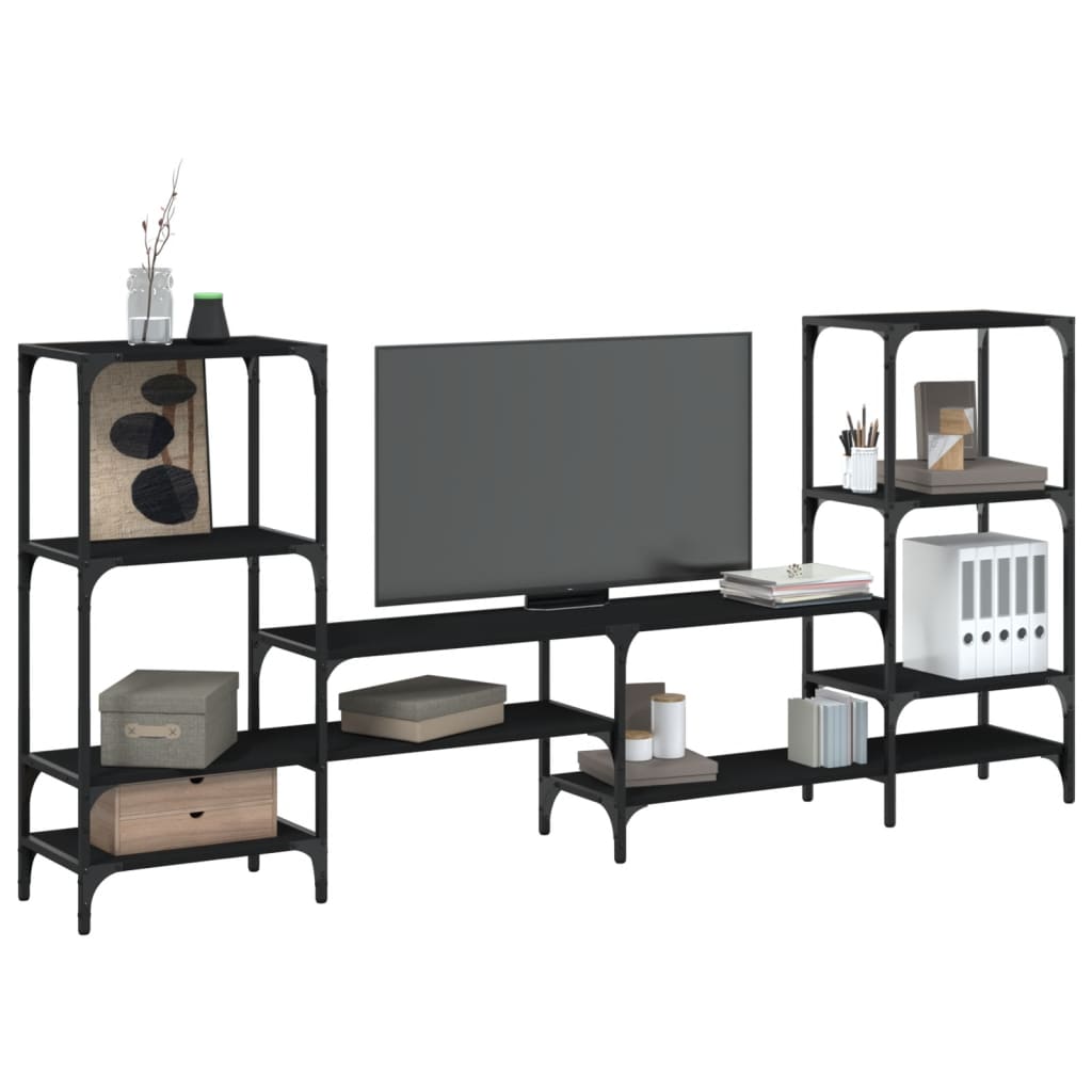 Industrial Wooden Wide TV Tele Stand Unit Cabinet With Open Storage Shelves Wood