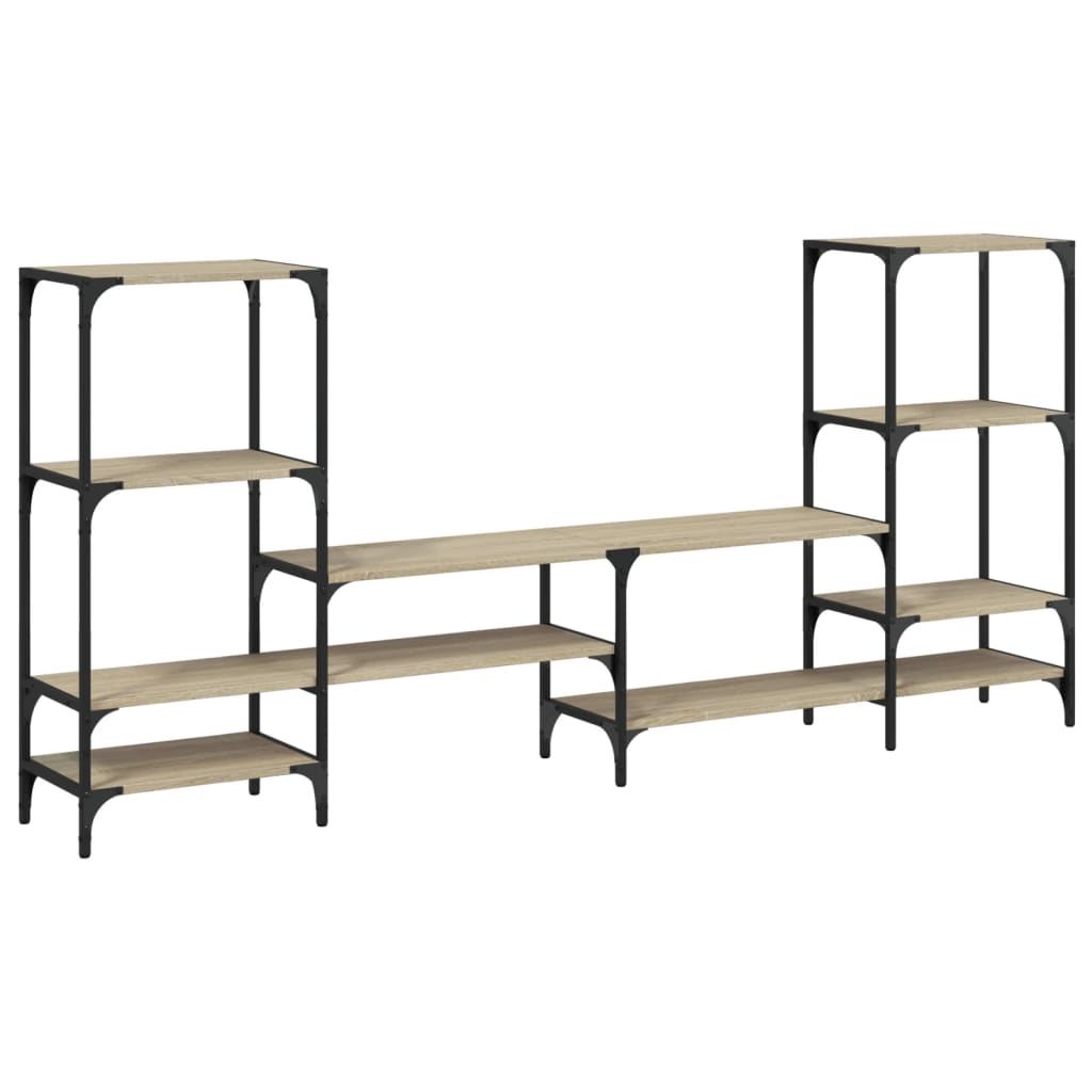 Industrial Wooden Wide TV Tele Stand Unit Cabinet With Open Storage Shelves Wood