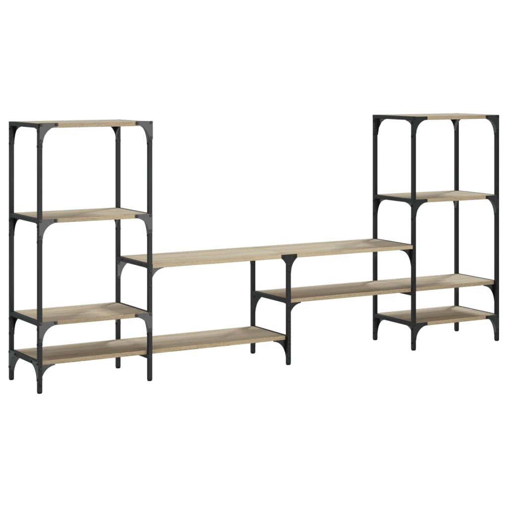 Industrial Wooden Wide TV Tele Stand Unit Cabinet With Open Storage Shelves Wood