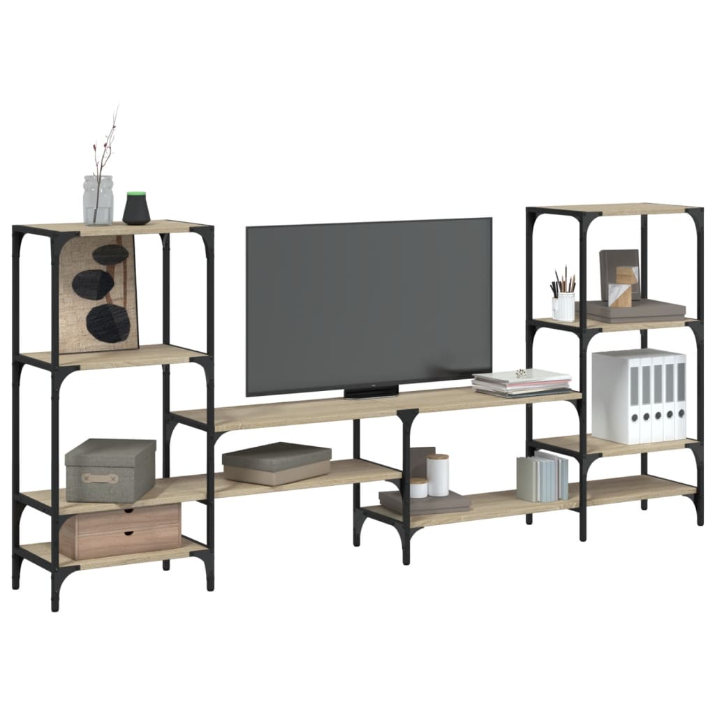 Industrial Wooden Wide TV Tele Stand Unit Cabinet With Open Storage Shelves Wood