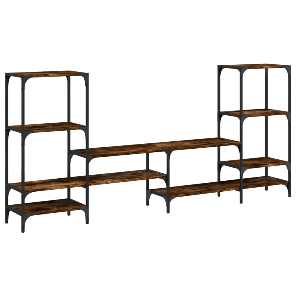 Industrial Wooden Wide TV Tele Stand Unit Cabinet With Open Storage Shelves Wood