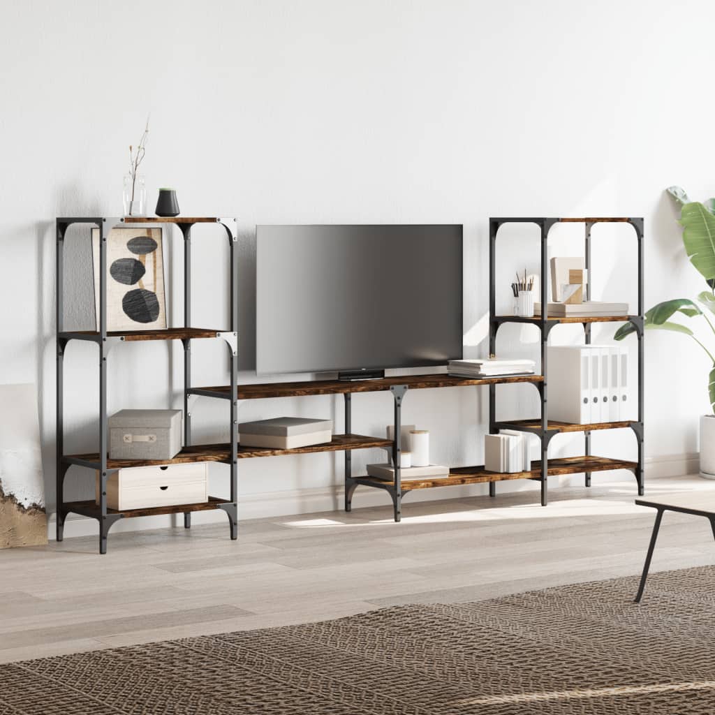 Industrial Wooden Wide TV Tele Stand Unit Cabinet With Open Storage Shelves Wood