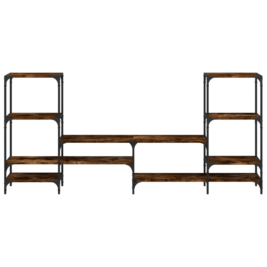 Industrial Wooden Wide TV Tele Stand Unit Cabinet With Open Storage Shelves Wood
