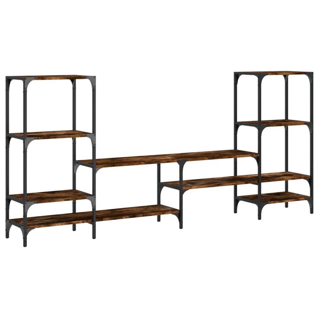 Industrial Wooden Wide TV Tele Stand Unit Cabinet With Open Storage Shelves Wood