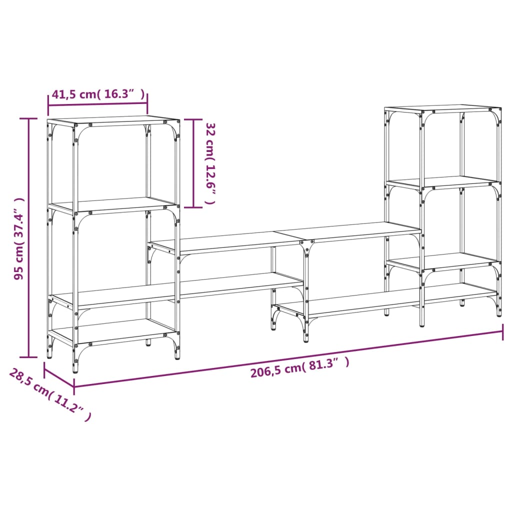 Industrial Wooden Wide TV Tele Stand Unit Cabinet With Open Storage Shelves Wood