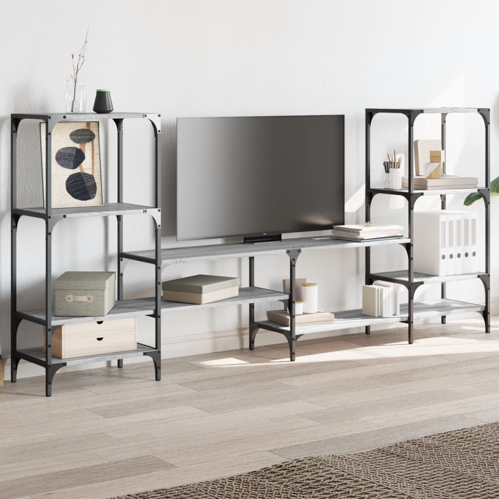 Industrial Wooden Wide TV Tele Stand Unit Cabinet With Open Storage Shelves Wood