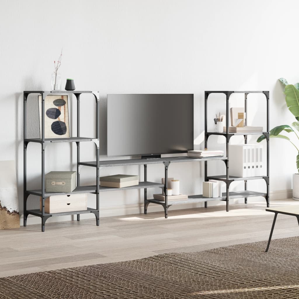 Industrial Wooden Wide TV Tele Stand Unit Cabinet With Open Storage Shelves Wood
