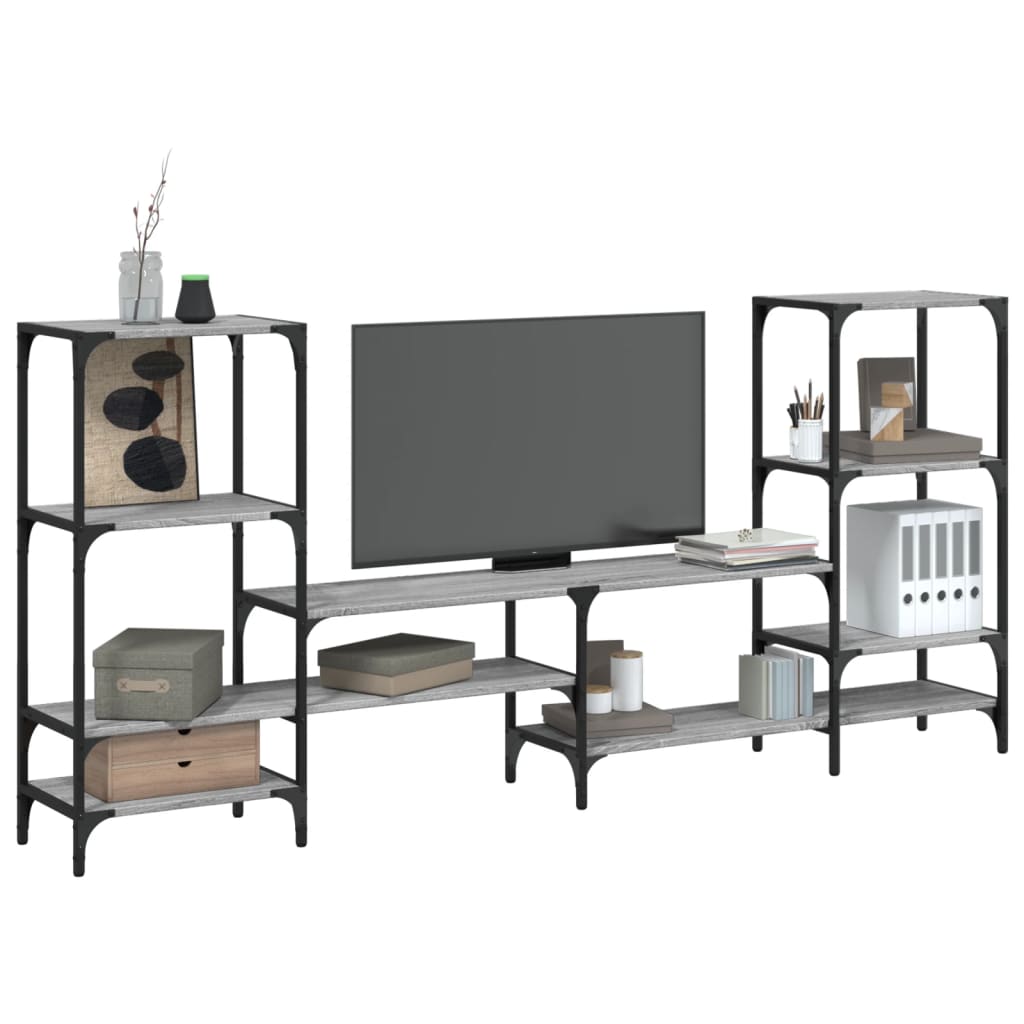 Industrial Wooden Wide TV Tele Stand Unit Cabinet With Open Storage Shelves Wood