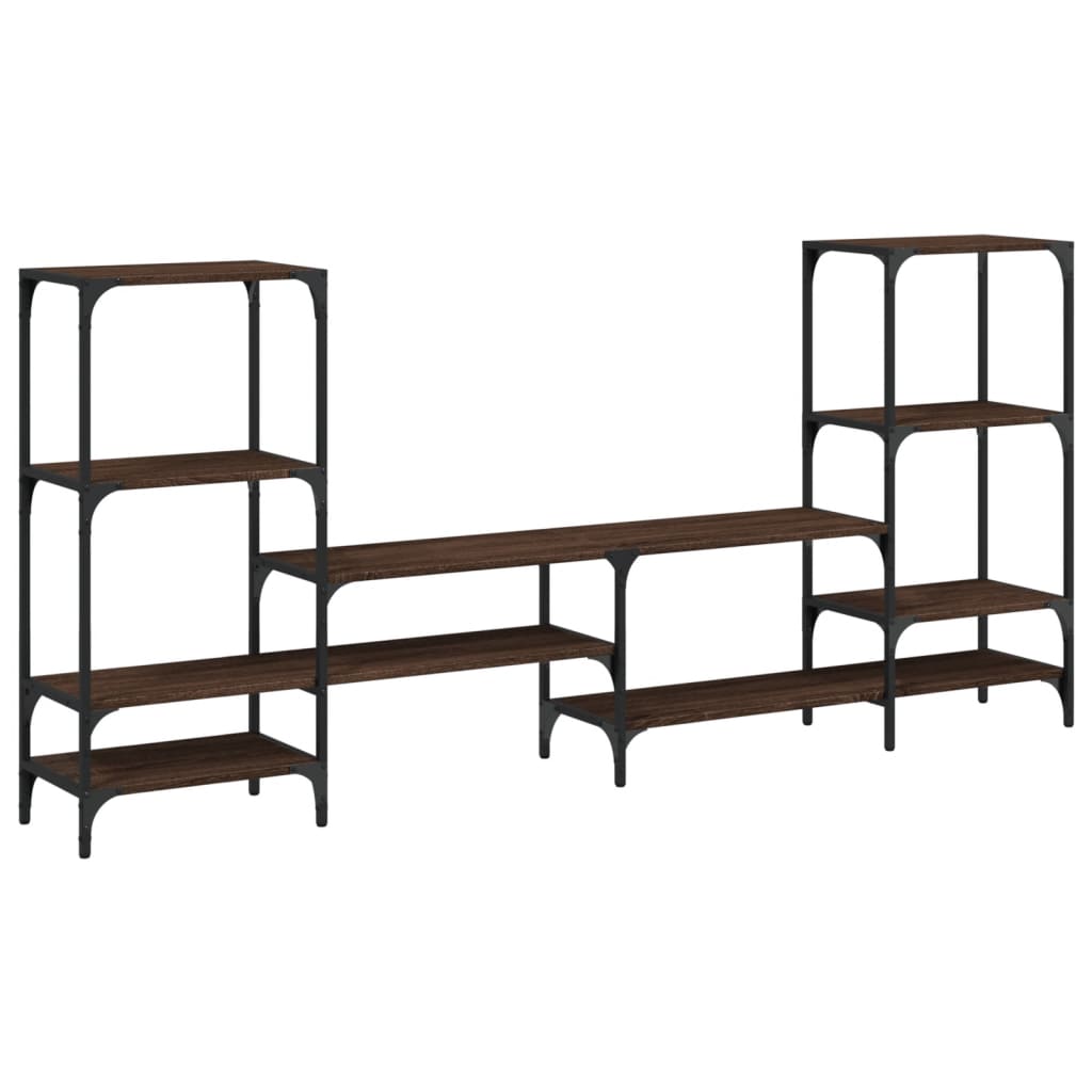 Industrial Wooden Wide TV Tele Stand Unit Cabinet With Open Storage Shelves Wood