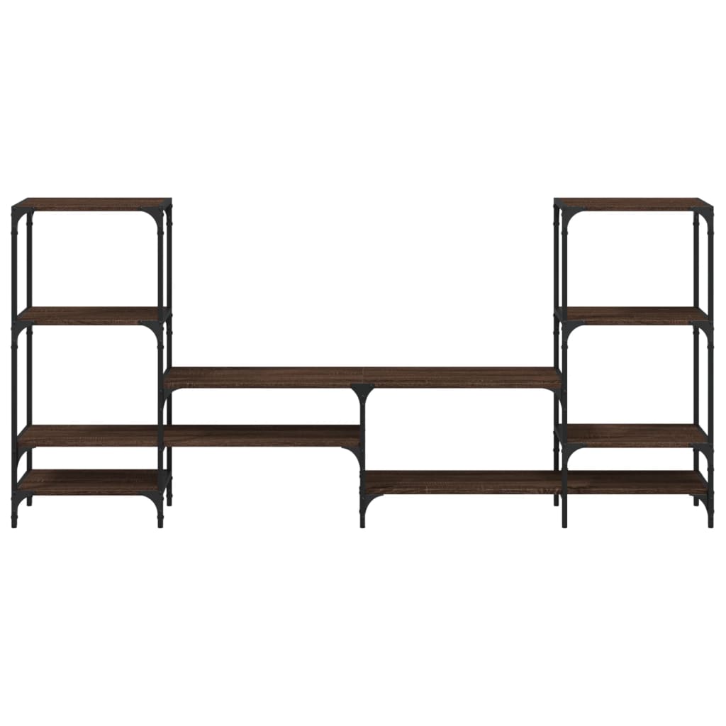 Industrial Wooden Wide TV Tele Stand Unit Cabinet With Open Storage Shelves Wood