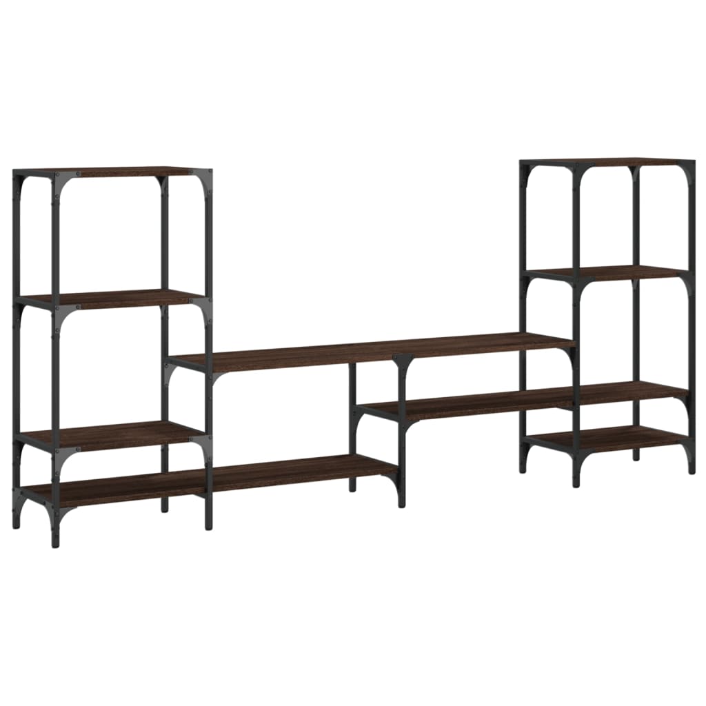 Industrial Wooden Wide TV Tele Stand Unit Cabinet With Open Storage Shelves Wood