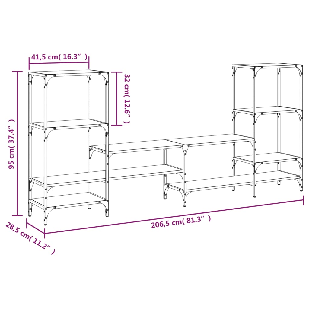 Industrial Wooden Wide TV Tele Stand Unit Cabinet With Open Storage Shelves Wood