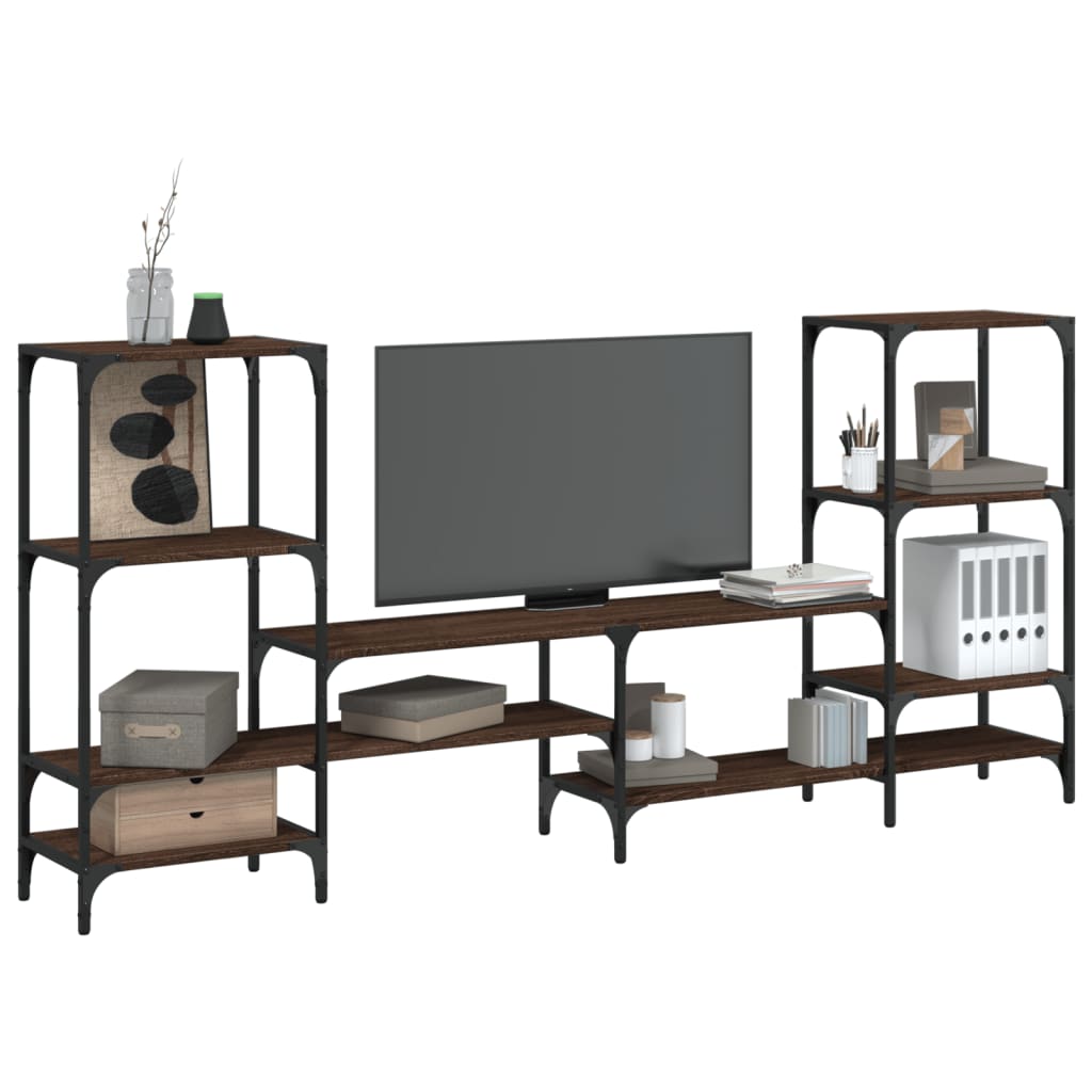 Industrial Wooden Wide TV Tele Stand Unit Cabinet With Open Storage Shelves Wood