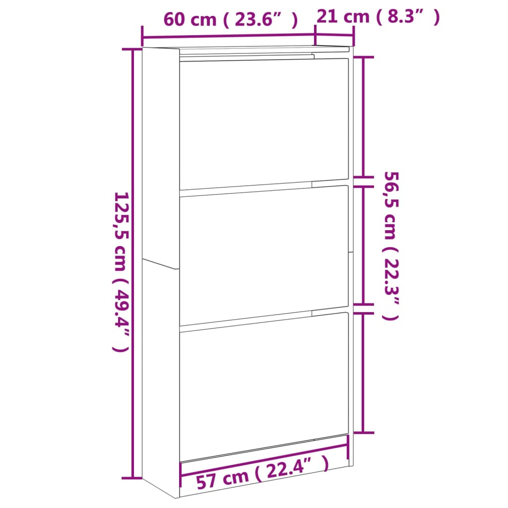 Shoe Cabinet Brown Oak 60x21x125.5 cm Engineered Wood