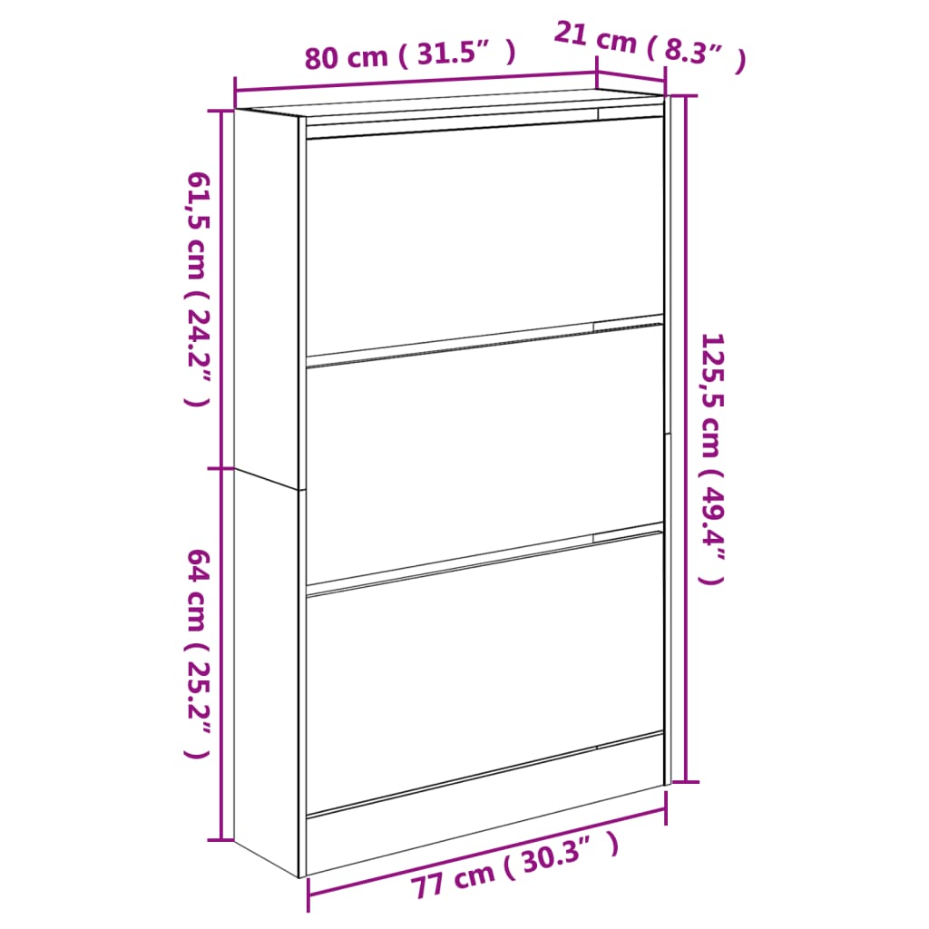 Shoe Cabinet Concrete Grey 80x21x125.5 cm Engineered Wood