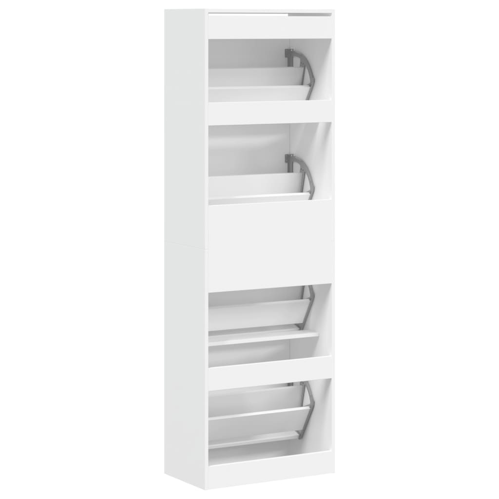 Shoe Cabinet with 4 Flip-Drawers White 60x34x187.5 cm