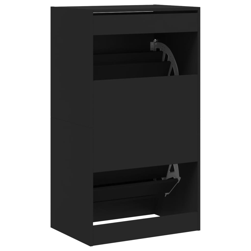 Shoe Cabinet with 2 Flip-Drawers Black 60x42x108 cm