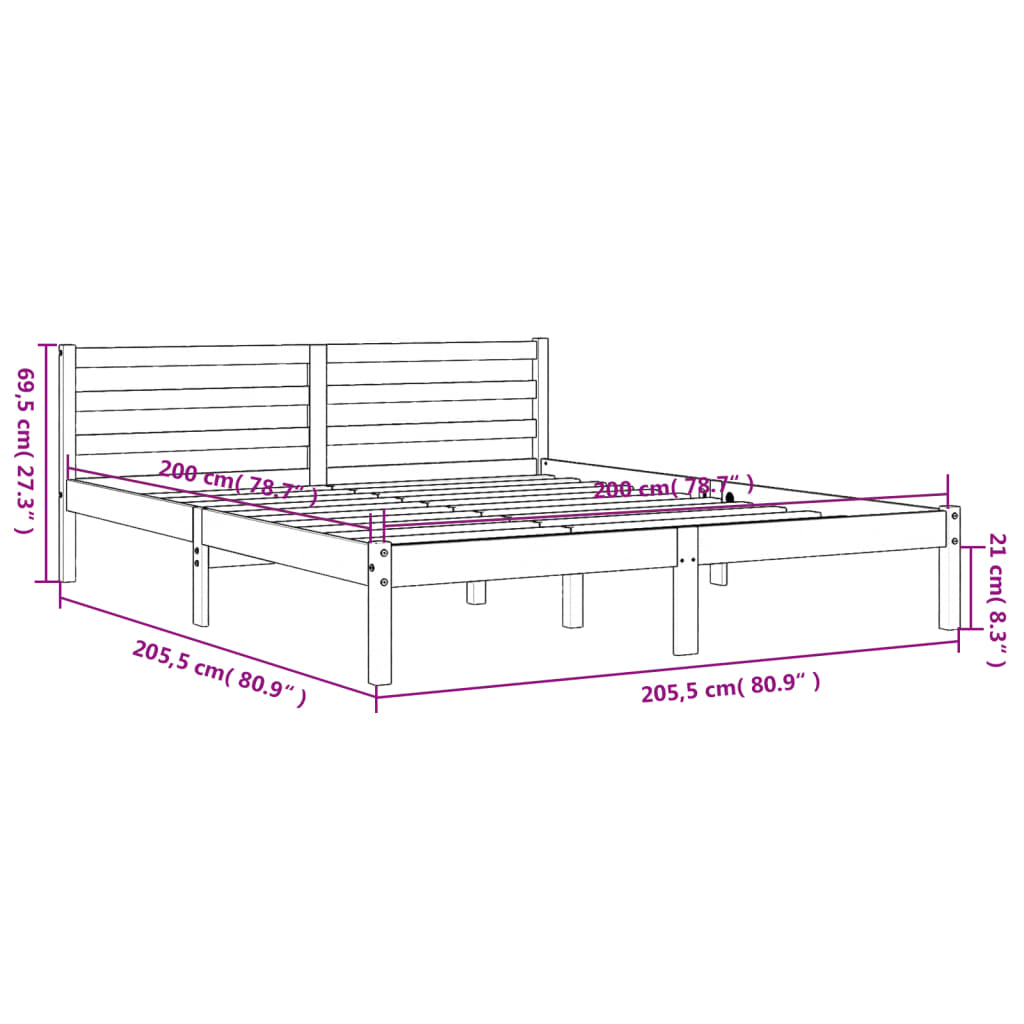 Bed Frame without Mattress Wax Brown 200x200 cm Solid Wood Pine